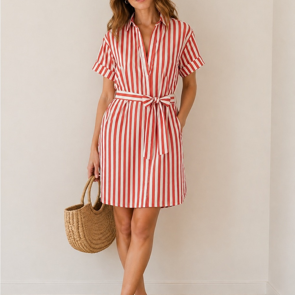 Everlane Red & White Striped Tie-Waist Dress size 14